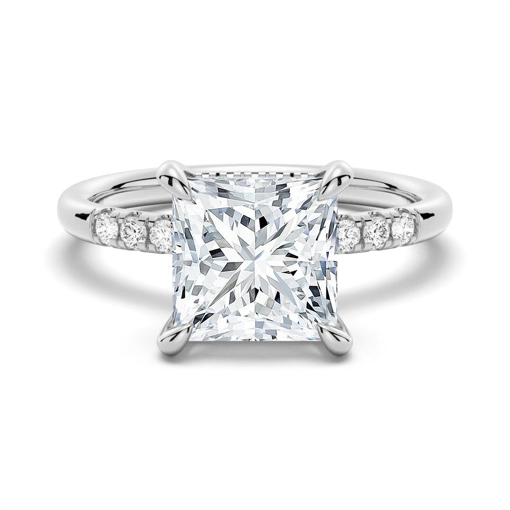 Princess Cut Moissanite Engagement Ring With Hidden Halo - 925 Sterling Silver / White Gold / 1 Carat